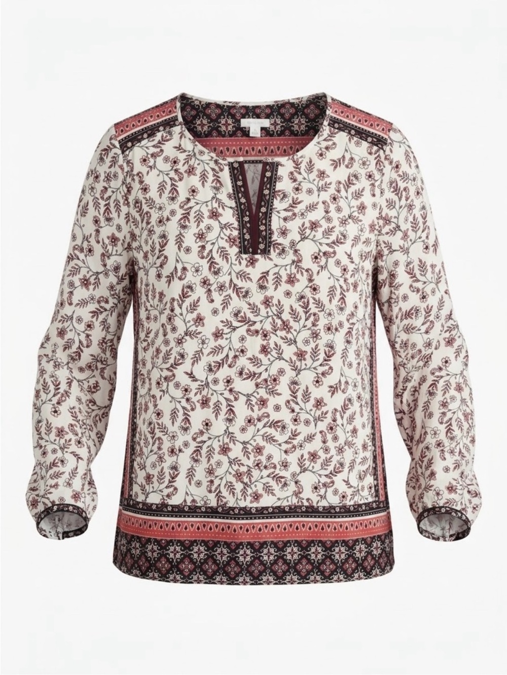 J Jill Boho Floral Women’s Prairie Long Sleeve Peasant Blouse Size Large